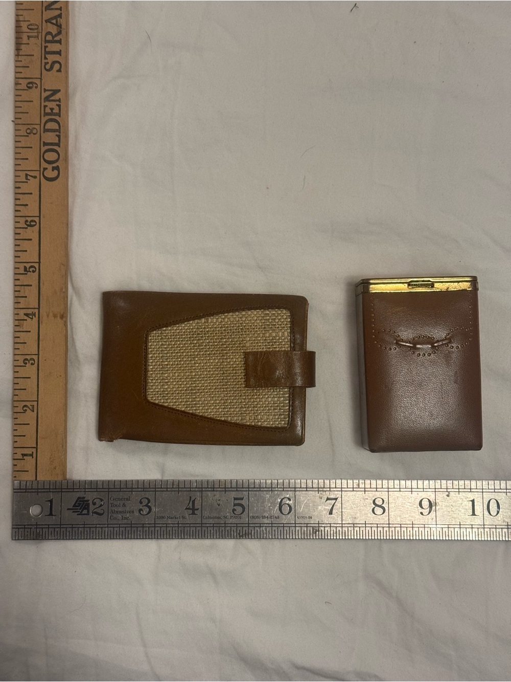 Vintage Brown Leather Card Holder Set with Woven Panel